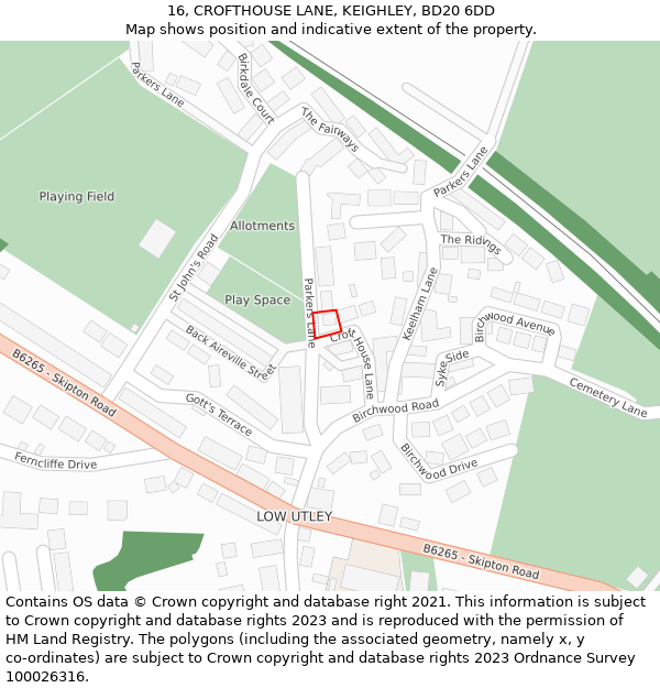 16, CROFTHOUSE LANE, KEIGHLEY, BD20 6DD: Location map and indicative extent of plot