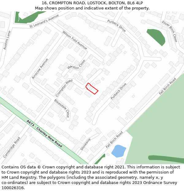 16, CROMPTON ROAD, LOSTOCK, BOLTON, BL6 4LP: Location map and indicative extent of plot