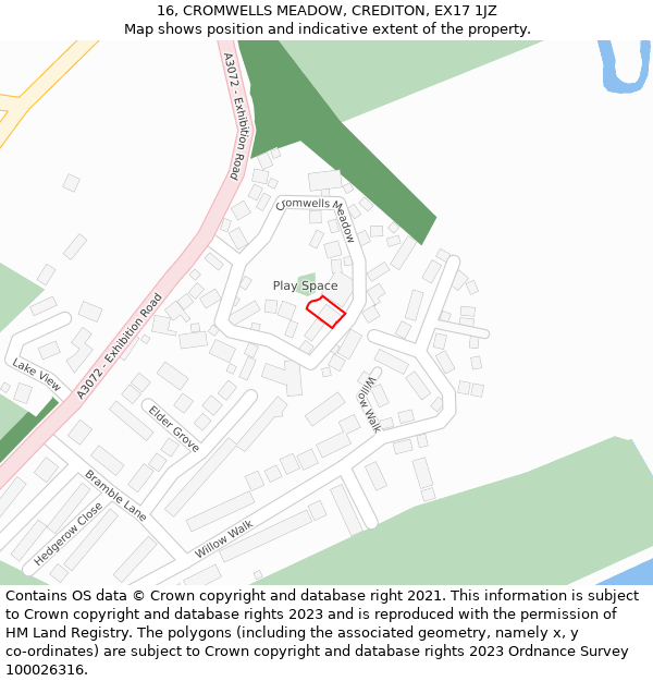 16, CROMWELLS MEADOW, CREDITON, EX17 1JZ: Location map and indicative extent of plot