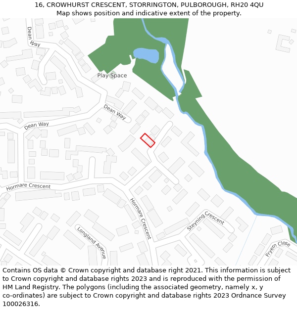 16, CROWHURST CRESCENT, STORRINGTON, PULBOROUGH, RH20 4QU: Location map and indicative extent of plot