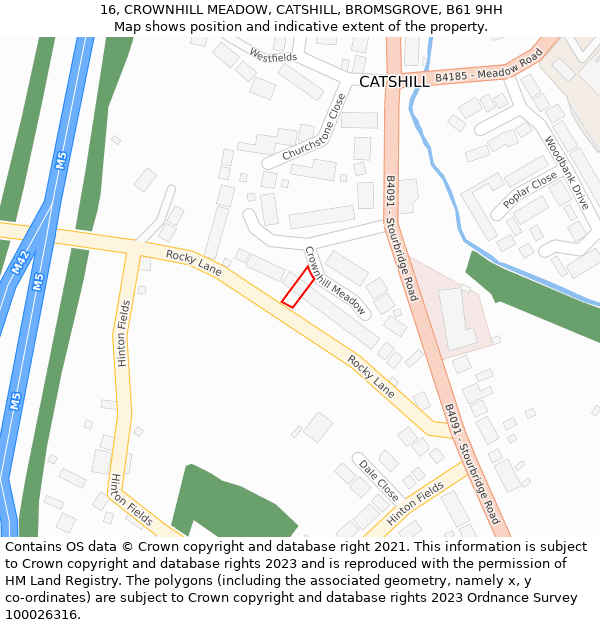 16, CROWNHILL MEADOW, CATSHILL, BROMSGROVE, B61 9HH: Location map and indicative extent of plot