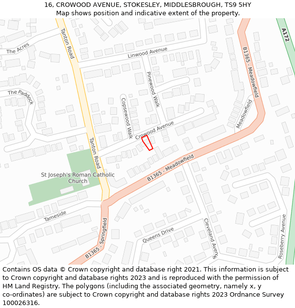 16, CROWOOD AVENUE, STOKESLEY, MIDDLESBROUGH, TS9 5HY: Location map and indicative extent of plot