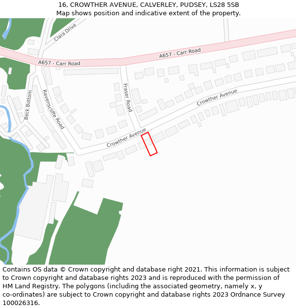 16, CROWTHER AVENUE, CALVERLEY, PUDSEY, LS28 5SB: Location map and indicative extent of plot