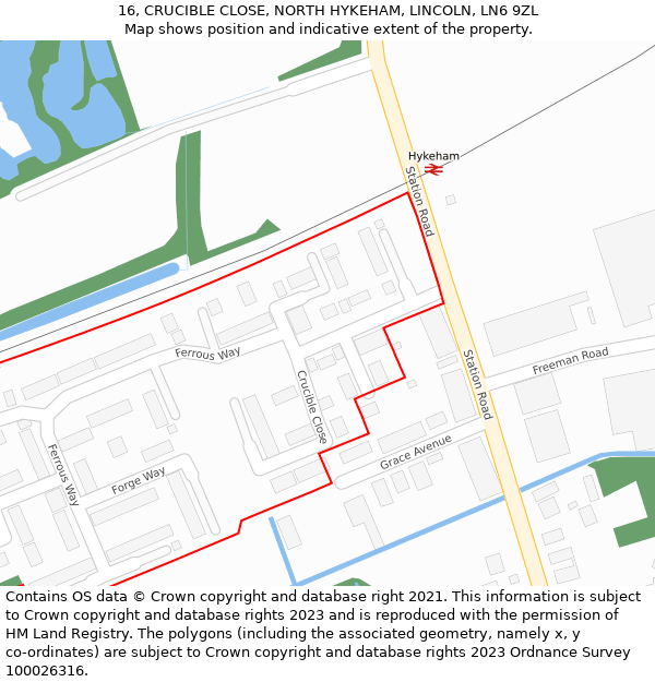 16, CRUCIBLE CLOSE, NORTH HYKEHAM, LINCOLN, LN6 9ZL: Location map and indicative extent of plot