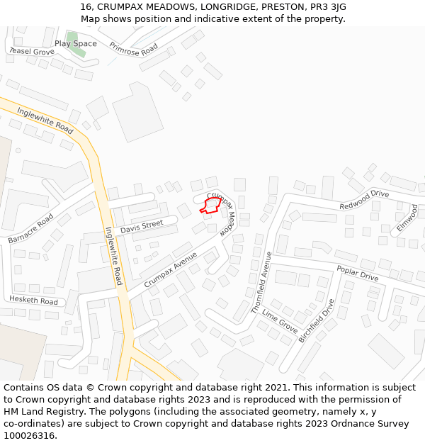 16, CRUMPAX MEADOWS, LONGRIDGE, PRESTON, PR3 3JG: Location map and indicative extent of plot
