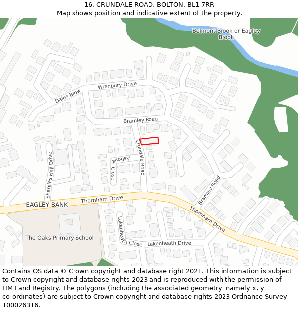 16, CRUNDALE ROAD, BOLTON, BL1 7RR: Location map and indicative extent of plot