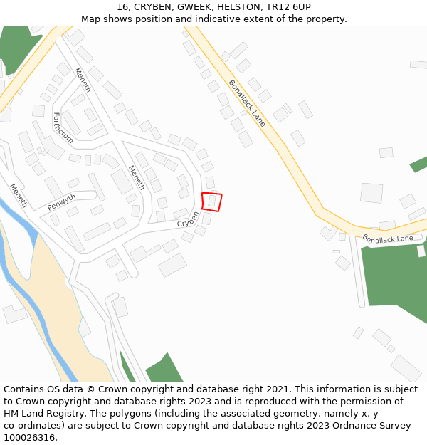 16, CRYBEN, GWEEK, HELSTON, TR12 6UP: Location map and indicative extent of plot