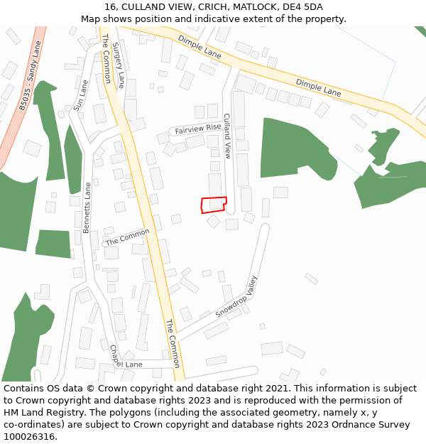 16, CULLAND VIEW, CRICH, MATLOCK, DE4 5DA: Location map and indicative extent of plot