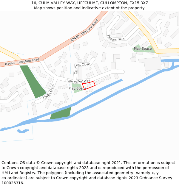 16, CULM VALLEY WAY, UFFCULME, CULLOMPTON, EX15 3XZ: Location map and indicative extent of plot