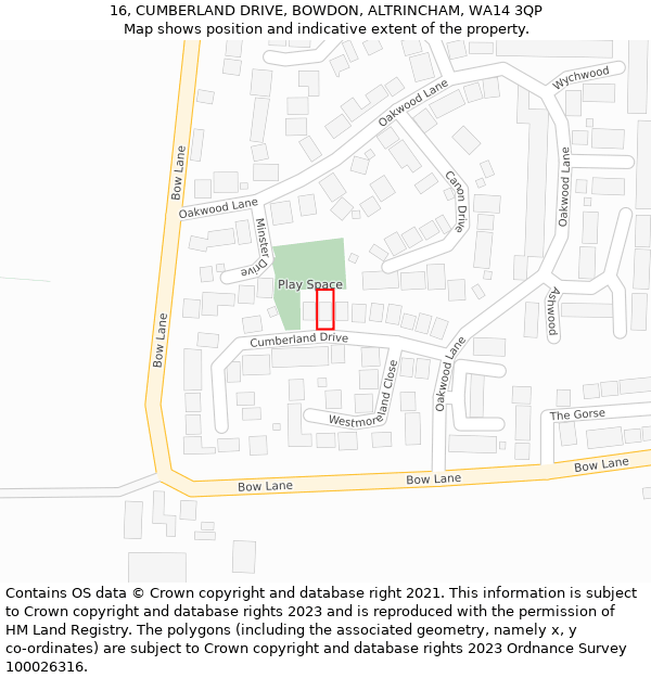 16, CUMBERLAND DRIVE, BOWDON, ALTRINCHAM, WA14 3QP: Location map and indicative extent of plot