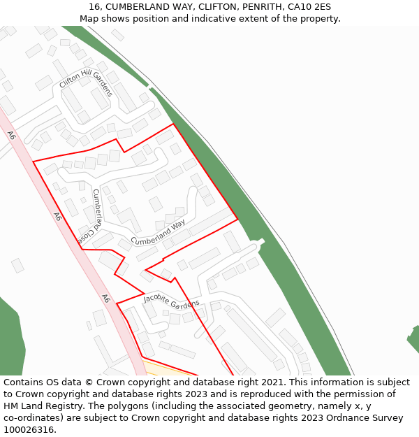 16, CUMBERLAND WAY, CLIFTON, PENRITH, CA10 2ES: Location map and indicative extent of plot