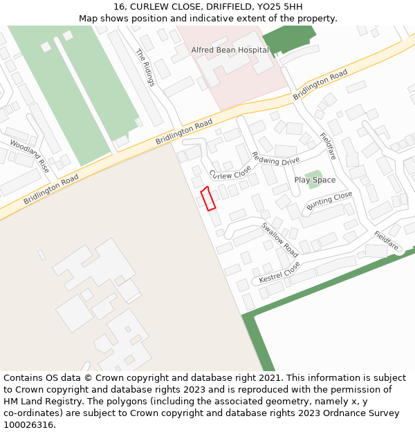 16, CURLEW CLOSE, DRIFFIELD, YO25 5HH: Location map and indicative extent of plot