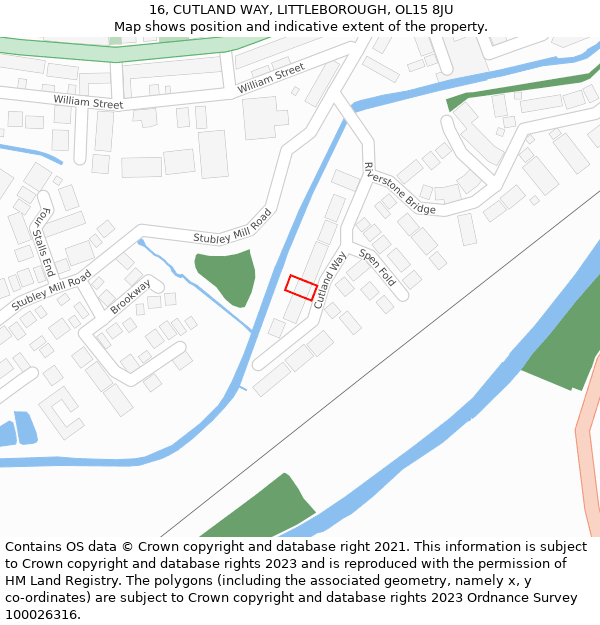 16, CUTLAND WAY, LITTLEBOROUGH, OL15 8JU: Location map and indicative extent of plot