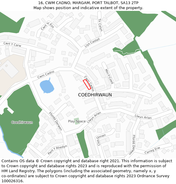 16, CWM CADNO, MARGAM, PORT TALBOT, SA13 2TP: Location map and indicative extent of plot