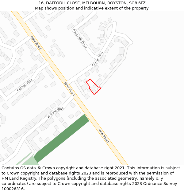 16, DAFFODIL CLOSE, MELBOURN, ROYSTON, SG8 6FZ: Location map and indicative extent of plot