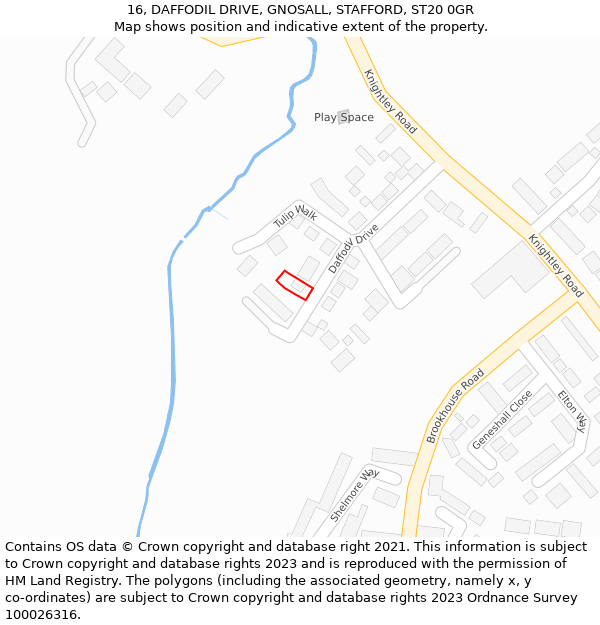 16, DAFFODIL DRIVE, GNOSALL, STAFFORD, ST20 0GR: Location map and indicative extent of plot