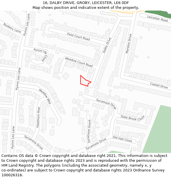 16, DALBY DRIVE, GROBY, LEICESTER, LE6 0DF: Location map and indicative extent of plot