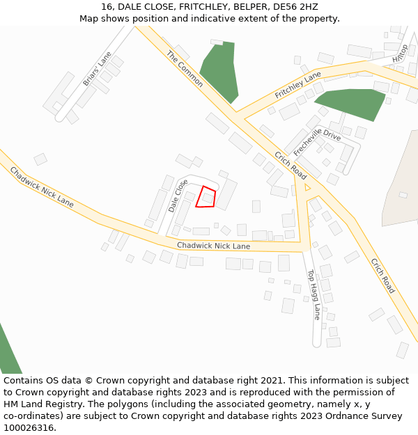 16, DALE CLOSE, FRITCHLEY, BELPER, DE56 2HZ: Location map and indicative extent of plot