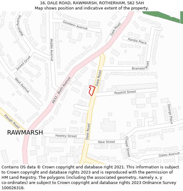 16, DALE ROAD, RAWMARSH, ROTHERHAM, S62 5AH: Location map and indicative extent of plot