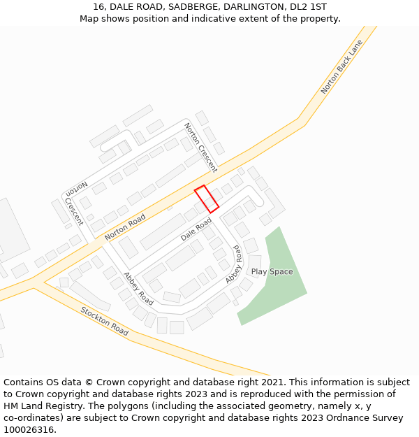 16, DALE ROAD, SADBERGE, DARLINGTON, DL2 1ST: Location map and indicative extent of plot