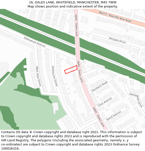 16, DALES LANE, WHITEFIELD, MANCHESTER, M45 7WW: Location map and indicative extent of plot