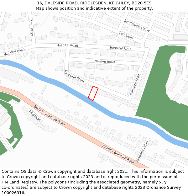 16, DALESIDE ROAD, RIDDLESDEN, KEIGHLEY, BD20 5ES: Location map and indicative extent of plot