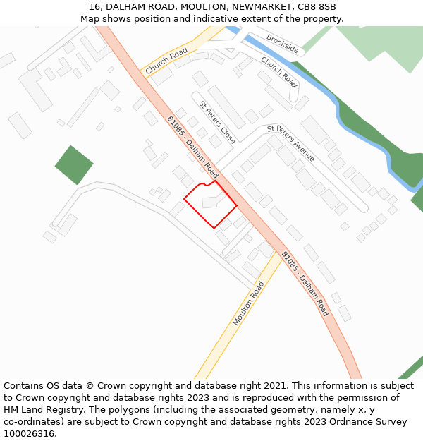 16, DALHAM ROAD, MOULTON, NEWMARKET, CB8 8SB: Location map and indicative extent of plot