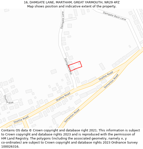 16, DAMGATE LANE, MARTHAM, GREAT YARMOUTH, NR29 4PZ: Location map and indicative extent of plot