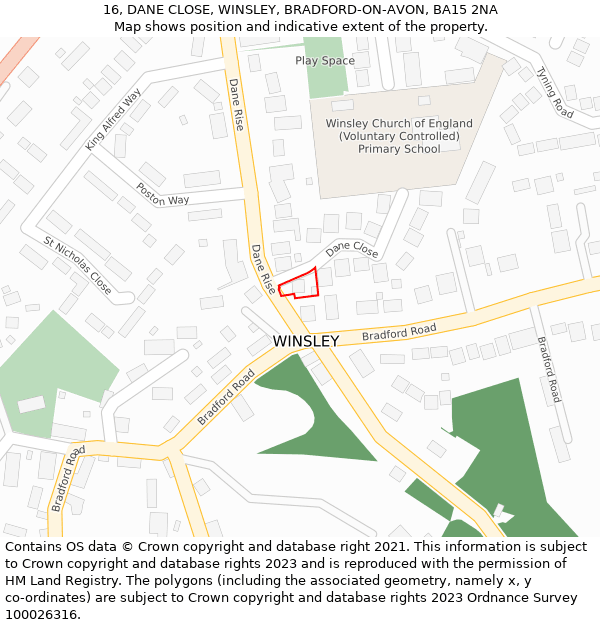 16, DANE CLOSE, WINSLEY, BRADFORD-ON-AVON, BA15 2NA: Location map and indicative extent of plot