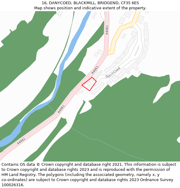 16, DANYCOED, BLACKMILL, BRIDGEND, CF35 6ES: Location map and indicative extent of plot