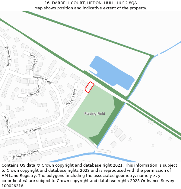 16, DARRELL COURT, HEDON, HULL, HU12 8QA: Location map and indicative extent of plot