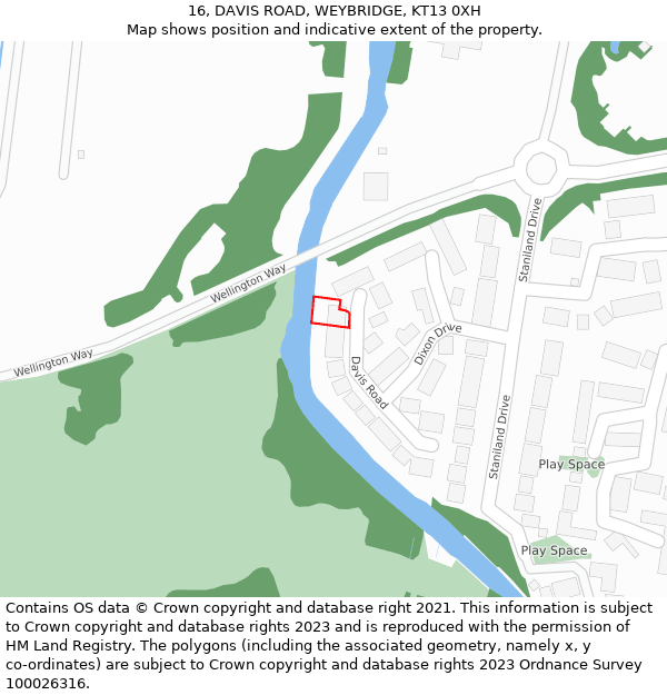 16, DAVIS ROAD, WEYBRIDGE, KT13 0XH: Location map and indicative extent of plot