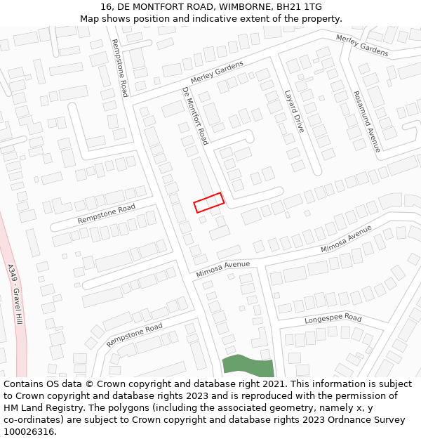 16, DE MONTFORT ROAD, WIMBORNE, BH21 1TG: Location map and indicative extent of plot