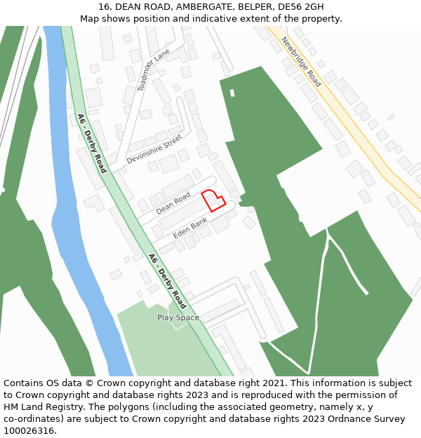 16, DEAN ROAD, AMBERGATE, BELPER, DE56 2GH: Location map and indicative extent of plot