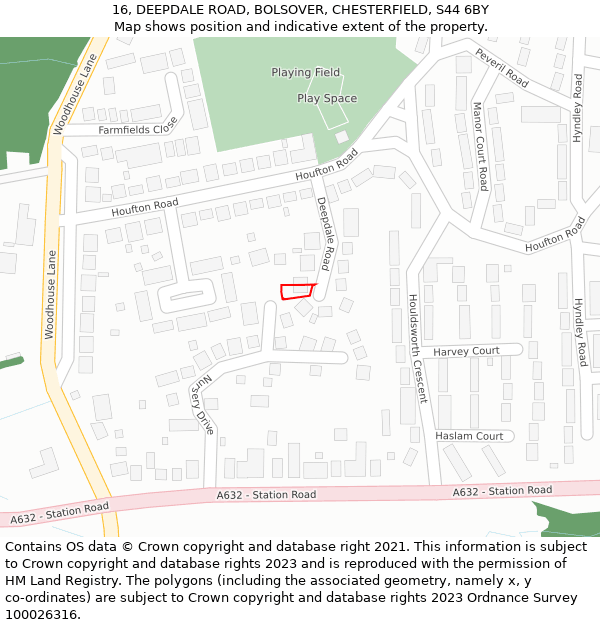 16, DEEPDALE ROAD, BOLSOVER, CHESTERFIELD, S44 6BY: Location map and indicative extent of plot