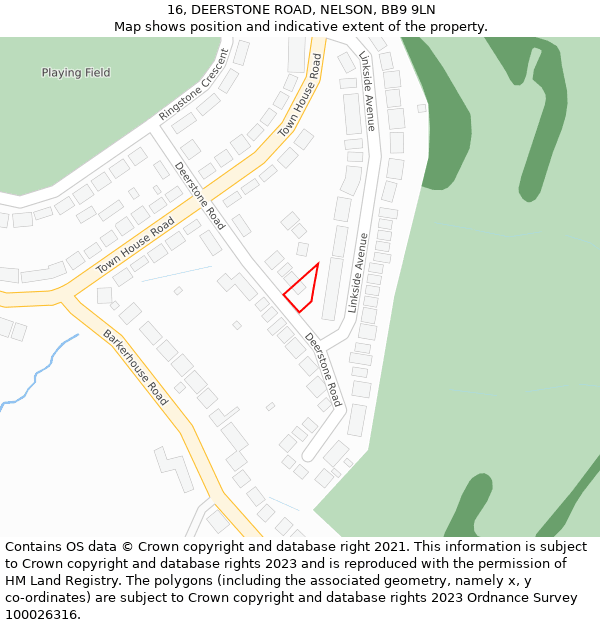 16, DEERSTONE ROAD, NELSON, BB9 9LN: Location map and indicative extent of plot