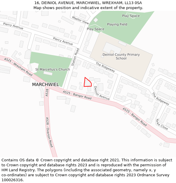 16, DEINIOL AVENUE, MARCHWIEL, WREXHAM, LL13 0SA: Location map and indicative extent of plot