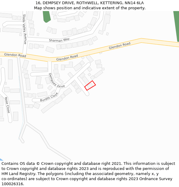 16, DEMPSEY DRIVE, ROTHWELL, KETTERING, NN14 6LA: Location map and indicative extent of plot