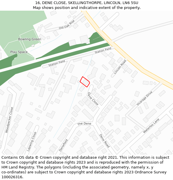 16, DENE CLOSE, SKELLINGTHORPE, LINCOLN, LN6 5SU: Location map and indicative extent of plot