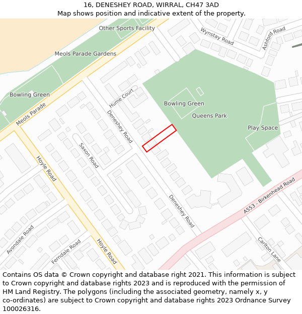 16, DENESHEY ROAD, WIRRAL, CH47 3AD: Location map and indicative extent of plot