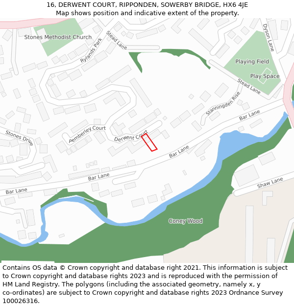 16, DERWENT COURT, RIPPONDEN, SOWERBY BRIDGE, HX6 4JE: Location map and indicative extent of plot