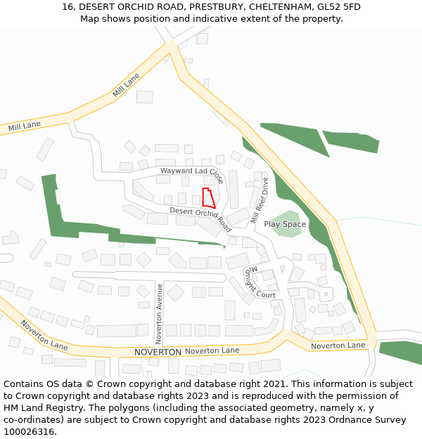 16, DESERT ORCHID ROAD, PRESTBURY, CHELTENHAM, GL52 5FD: Location map and indicative extent of plot