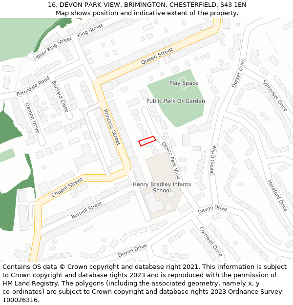 16, DEVON PARK VIEW, BRIMINGTON, CHESTERFIELD, S43 1EN: Location map and indicative extent of plot