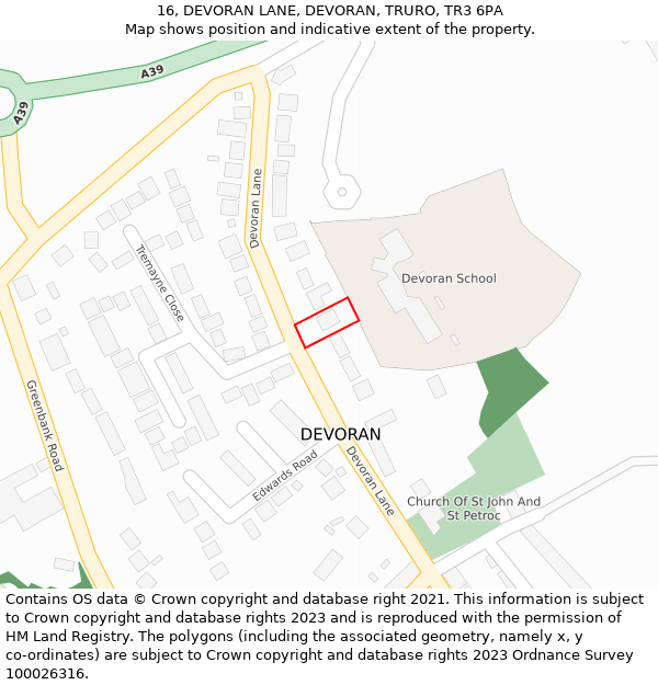 16, DEVORAN LANE, DEVORAN, TRURO, TR3 6PA: Location map and indicative extent of plot