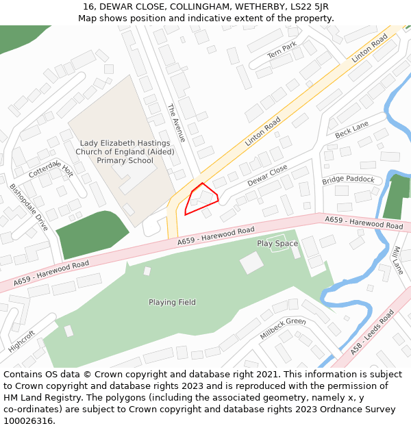 16, DEWAR CLOSE, COLLINGHAM, WETHERBY, LS22 5JR: Location map and indicative extent of plot