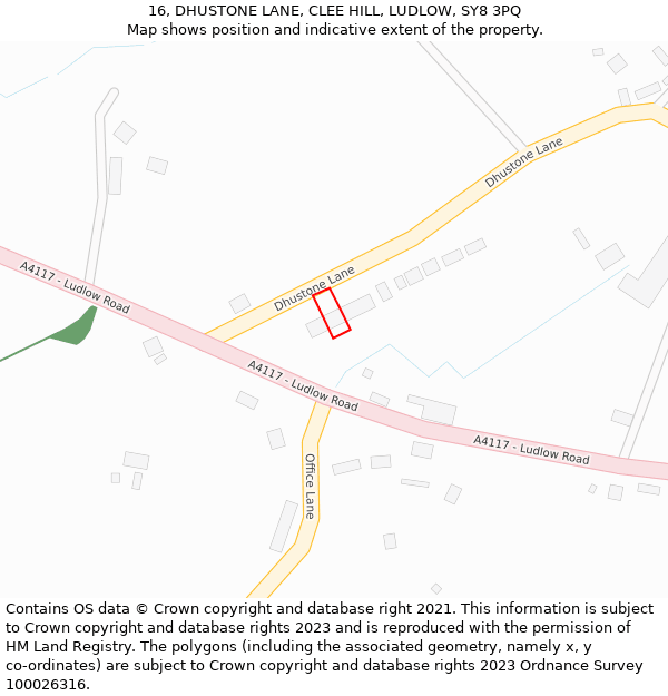 16, DHUSTONE LANE, CLEE HILL, LUDLOW, SY8 3PQ: Location map and indicative extent of plot