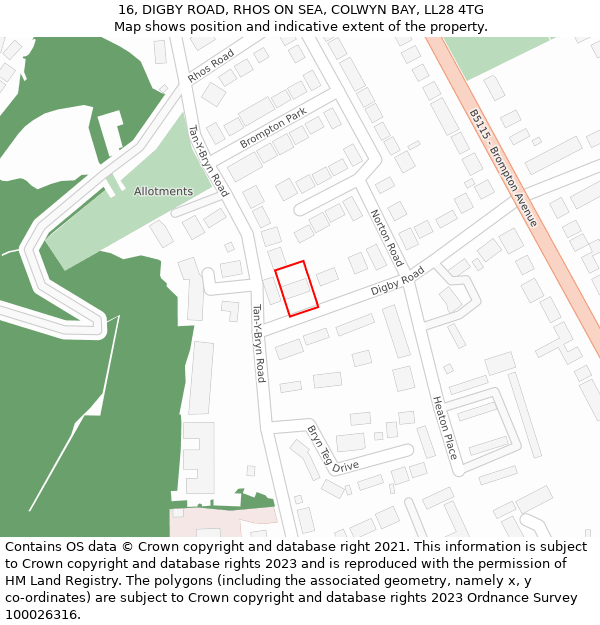 16, DIGBY ROAD, RHOS ON SEA, COLWYN BAY, LL28 4TG: Location map and indicative extent of plot