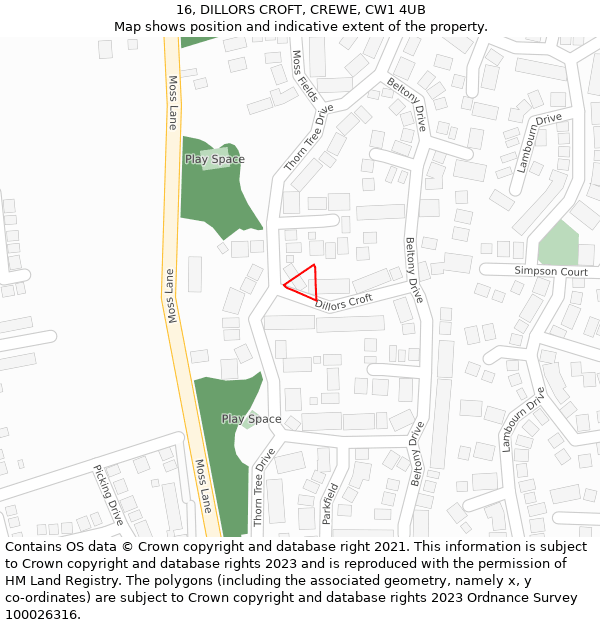 16, DILLORS CROFT, CREWE, CW1 4UB: Location map and indicative extent of plot