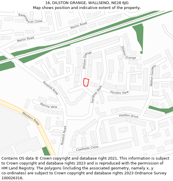 16, DILSTON GRANGE, WALLSEND, NE28 6JG: Location map and indicative extent of plot