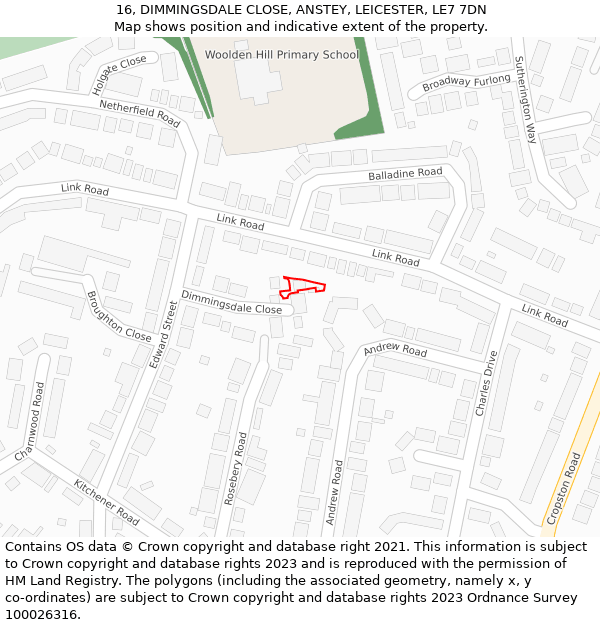 16, DIMMINGSDALE CLOSE, ANSTEY, LEICESTER, LE7 7DN: Location map and indicative extent of plot